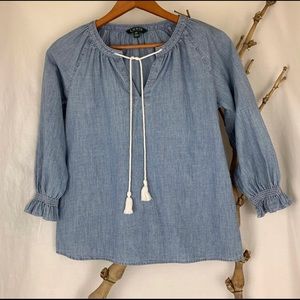 Vintage Ralph Lauren chambray tassel tie top